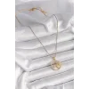 316L Çelik Gold Renk Zincir Zirkon Taşlı Yıldız İşleme Madalyon Model Kadın Kolye