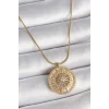 316L Çelik Gold Renk Zirkon Taşlı 12 Burç Madalyon Model Kadın Kolye