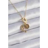 316L Çelik Gold Renk Zirkon Taşlı Ay Yıldız  Model Charm Model Kadın Kolye