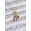 316L Çelik Gold Renk Zirkon Taşlı Ay Yıldız  Model Charm Model Kadın Kolye
