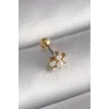 316L Çelik Gold Renk Zirkon Taşlı Çiçek Model Tragus Piercing