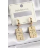 316L Çelik Gold Renk Zirkon Taşlı Göz İşleme Detay Plaka Model Kadın Küpe