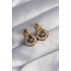 316L Çelik Gold Renk Zirkon Taşlı İç İçe Geçmeli Oval Küpe