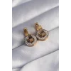 316L Çelik Gold Renk Zirkon Taşlı İç İçe Geçmeli Oval Küpe