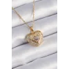 316L Çelik Gold Renk Zirkon Taşlı Kalp Model Vintage Kadın Kolye