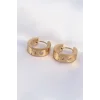 316L Çelik Gold Renk Zirkon Taşlı Minimal Model Halka Küpe