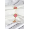 316L Çelik Gold Zincir Pembe Yonca Renk Bileklik