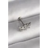 316L Çelik Gümüş Renk Dal Model Zirkon Taş Detaylı Tragus Piercing