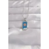 316L Çelik Gümüş Renk Mavi Mineli Güneş Model Tarot Kolye