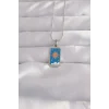 316L Çelik Gümüş Renk Mavi Mineli Güneş Model Tarot Kolye