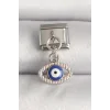 316L Çelik Gümüş Renk Nazar Boncuk Detaylı Göz Model Nomination Charm