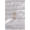 316L Çelik Gümüş Renk Pembe Mineli Ay Figür Tarot Kolye