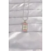 316L Çelik Gümüş Renk Pembe Mineli Ay Figür Tarot Kolye
