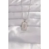 316L Çelik Gümüş Renk Pembe Mineli El Figür Tarot Kolye