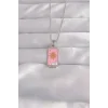 316L Çelik Gümüş Renk Pembe Mineli Güneş Model Tarot Kolye