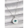 316L Çelik Gümüş Renk Zincir Beyaz Mineli Turkuaz Göz İşleme Model Kadın Kolye