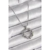 316L Çelik Gümüş Renk Zincir Zirkon Taş Detaylı Bombeli Halka Model Kadın Kolye