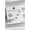 316L Çelik Gold Renk Zirkon Taşlı Kalpli Kadın Küpe Seti
