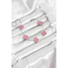 316L Çelik Gümüş Zincir Pembe Renk Yonca Bileklik