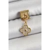 316L Çelik Sallantılı Zirkon Taşlı Yonca Model Gold Renk Nomination Charm