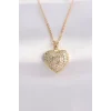316L Çelik Zincir Altın Renk Zirkon Taşlı Kalp Kolye
