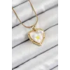 316L Çelik Zincir Beyaz Sanatsal Portre İnci Detaylı Papatya Figürlü Kalp Model Gold Renk Kadın Kolye