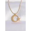 316L Çelik Zincir Gold Renk Ay Yıldız Unisex Kolye