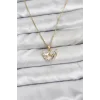 316L Çelik Zincir Gold Renk Kalp ve Fiyonk Model Zirkon Taşlı Kadın Kolye
