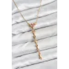 316L Çelik Zincir Gold Renk Pembe Kalp Kadın Kolye
