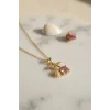 316L Çelik Zincir Gold Renk Pembe Kiraz Model Kolye
