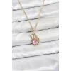 316L Çelik Zincir Gold Renk Pembe Kuğu Model Zirkon Taşlı Kadın Kolye