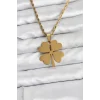 316L Çelik Zincir Gold Renk Yonca Model 60 cm Kadın Kolye