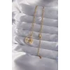 316L Çelik Zincir Gold Renk Zirkon Taşlı Yıldız Figürlü Oval Kolye