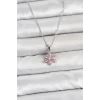 316L Çelik Zincir Gümüş Renk Pembe Zirkon Taşlı Lotus Model Kadın Kolye