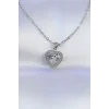 316L Çelik Zincir Gümüş Renk Zirkon Taşlı Charm Kalp Kolye