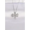 316L Çelik Zincir Gümüş Renk Zirkon Taşlı Kalp Detay Fiyonk Kolye