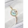 316L Çelik Zincir Turkuaz Mineli Sanatsal Portre İnci Detaylı Çiçek Model Gold Renk Kadın Bileklik