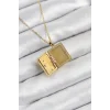 316L Çelik Zirkon Taşlı Açılabilr Kapaklı Kitap Model Gold Renk Kadın Kolye