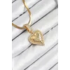 316L Çelik Zirkon Taşlı Kalp Model Gold Renk Kadın Kolye