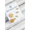 316L Çelik Zirkon Taşlı Kar Tanesi Model Gold Renk Kadın Set Küpe