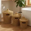 3’lü İç İçe Geçebilen Büyük Plastik Rattan Hasır Sepet Seti-Dayanıklı Çok Amaçlı Ev,Banyo ve Mutfak Düzenleyici (5047)