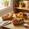 3’lü Kayık Formlu Plastik Rattan Sepet Seti–Hasır Görünümlü Ekmek, Meyve ve Sunum Sepetleri, Çok Amaçlı Masaüstü Organizer (5047)