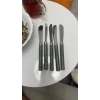 5 PARÇA  UZUN KAHVALTI BIÇAK - GRİ MERMER DESEN SAPLI 16.5 cm (5047)