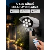 77 LEDli Güneş Enerjili Güvenlik Lambası ve Kukla Kamera – Hareket Sensörlü, 2400mAh Pilli