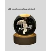 8 cm Küçük Prens 3D Kristal Küre USB Işıklı Ahşap Altlıklı Dekoratif Lamba