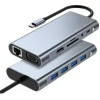 8in1 Type-C Çoklayıcı Hub HDMI 4K USB 3.0 SD TF Kart RJ45 Ethernet Dönüştürücü Adaptör (5047)