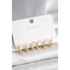 925 Ayar Gümüş Çivi Pirinç Gold Renk İşlemeli Halka Model Kadın Küpe Seti