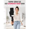 AI Yüz Takip Özellikli Gimbal Selfie Stick 360° Dönebilen Telefon Tutucu Uzayabilir Bluetooth Kumandalı