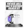 Akıllı Saat Gümüş Kasa Bluetooth Kulaklık Hediyeli Çok Fonksiyonlu İkili Set
