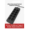 Akım Korumalı Termal Uzatma Kablosu – 10 Priz, 2 USB ve 2 Type-C Girişli, Güçlü Çoklu Priz (5047)